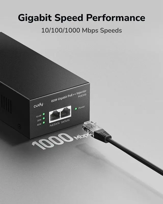 Alt view image 12 of 14 - POE300 60W Gigabit Ultra PoE++ Injector, Up to 60W Ultra Power Supply, 1000Mbps Shielded RJ-45, IEEE 802.3 af/802.3 at/802.3 bt Compliant, Metal housing