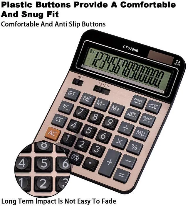 Alt view image 4 of 7 - Large Computer Electronic Calculator Counter Solar & Battery Power 14 Digit Display Multi-Functional Big Button for Business Office School Calculating (HY-9200B)