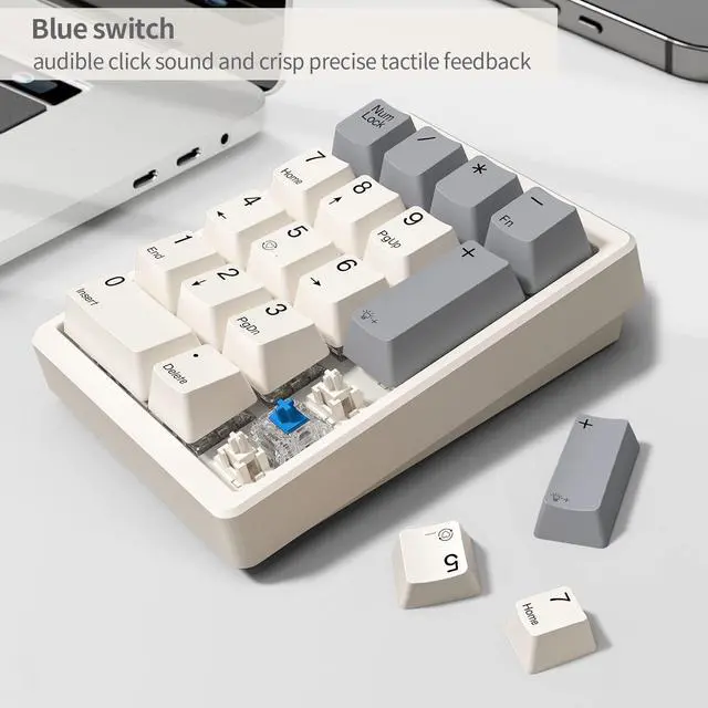 Alt view image 11 of 14 - KN17 Wired Mechanical Number Pad- 17 Keys Hot Swappable Numpad with White Backlight& PBT Keycaps for Laptop PC Compact Keyboards(Retro Beige, Blue Switch)