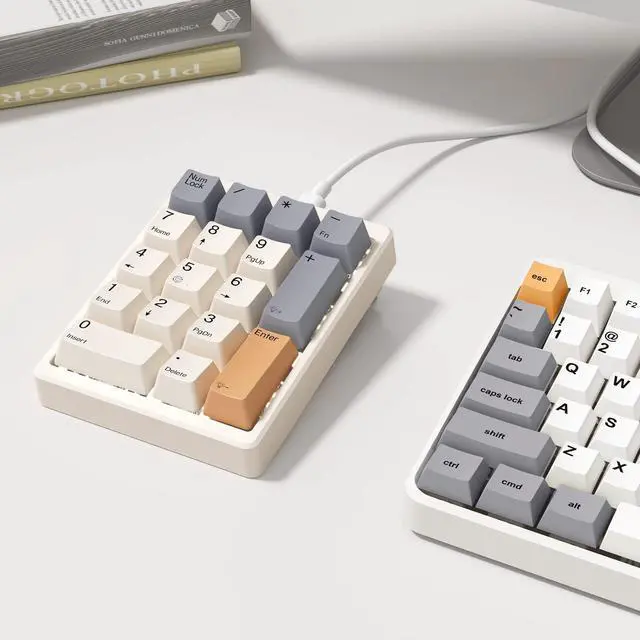 Alt view image 12 of 14 - KN17 Wired Mechanical Number Pad- 17 Keys Hot Swappable Numpad with White Backlight& PBT Keycaps for Laptop PC Compact Keyboards(Retro Beige, Blue Switch)