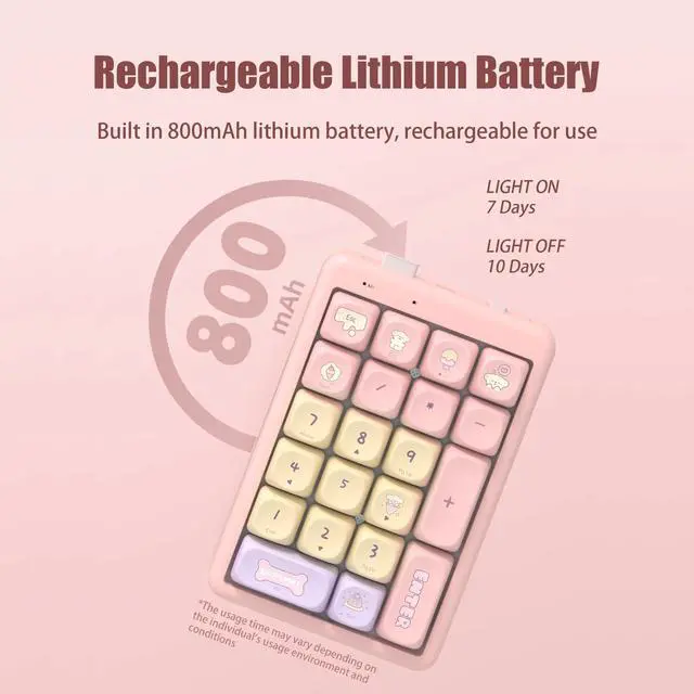 Alt view image 11 of 13 - Wireless Number Pad, BT 5.0 Mechanical Number Keypad for Laptop, 21-Key Hot Swappable RGB Numeric Keypad, USB/2.4G Wireless Number Pad Keyboard, Rechargeable Cute Pink Creamy Keyboard Number Pad