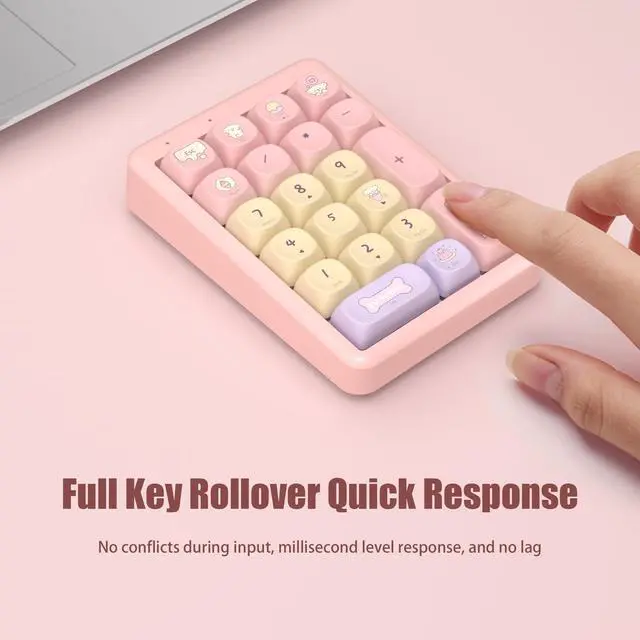 Alt view image 12 of 13 - Wireless Number Pad, BT 5.0 Mechanical Number Keypad for Laptop, 21-Key Hot Swappable RGB Numeric Keypad, USB/2.4G Wireless Number Pad Keyboard, Rechargeable Cute Pink Creamy Keyboard Number Pad