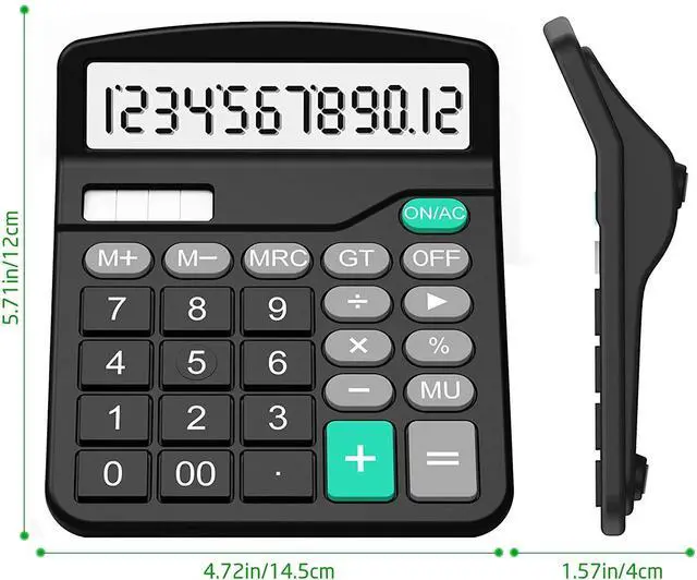 Alt view image 11 of 14 - Calculator, Splaks 2 Pack Standard Functional Desktop Calculators Solar and AA Battery Dual Power Electronic Office Calculators with 12-Digit Large Display (1 Basic Black&1 Updated Silver)