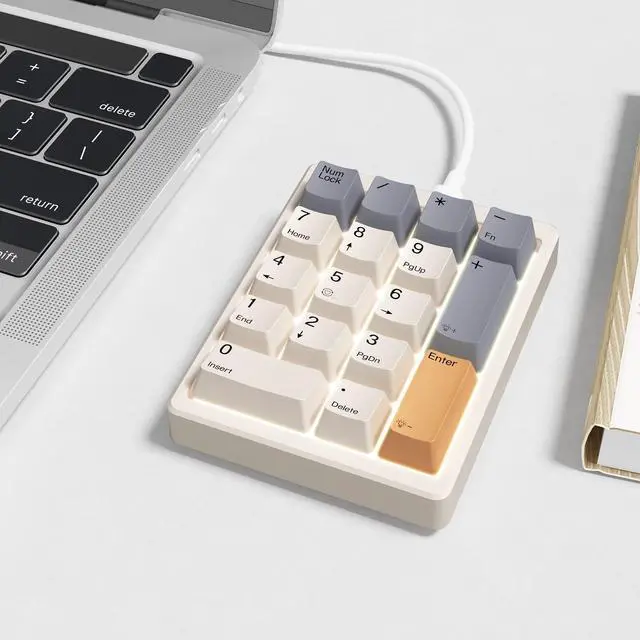 Alt view image 13 of 14 - KN17 Wired Mechanical Number Pad- 17 Keys Hot Swappable Numpad with White Backlight& PBT Keycaps for Laptop PC Compact Keyboards(Retro Beige, Blue Switch)
