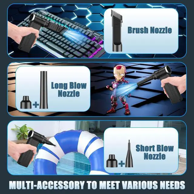 Alt view image 11 of 14 - Cordless Electric Air Duster: 120,000 RPM High-Speed 4-Speed Adjustable Blower, Rechargeable Battery-Powered Dust Cleaner for PC Keyboards, Electronics, Cars & Outdoor Use (Black)