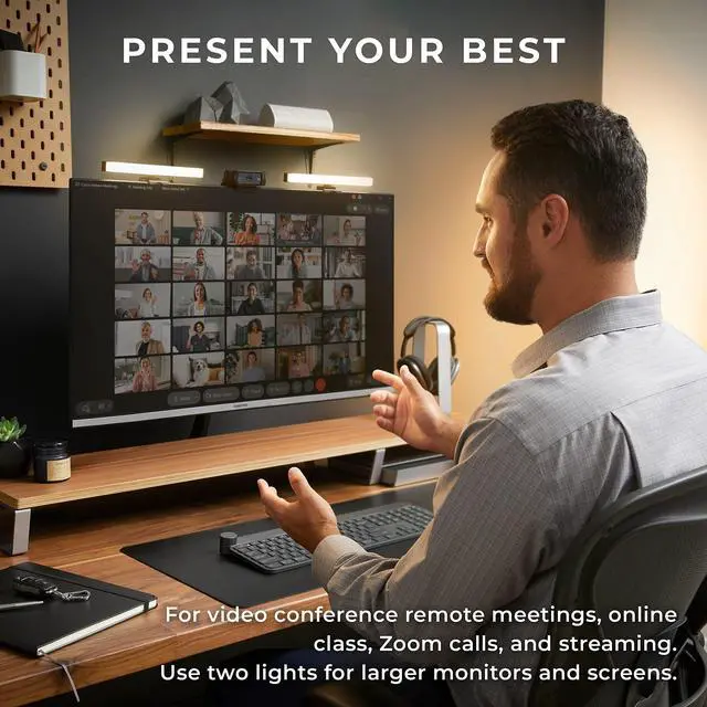 Alt view image 9 of 14 - Video Conference Lighting - Webcam Light for Streaming, LED Monitor and Laptop Light for Video Conferencing, Zoom Lighting for Computer, Replace Ring Light for Zoom Meeting, Double Kit