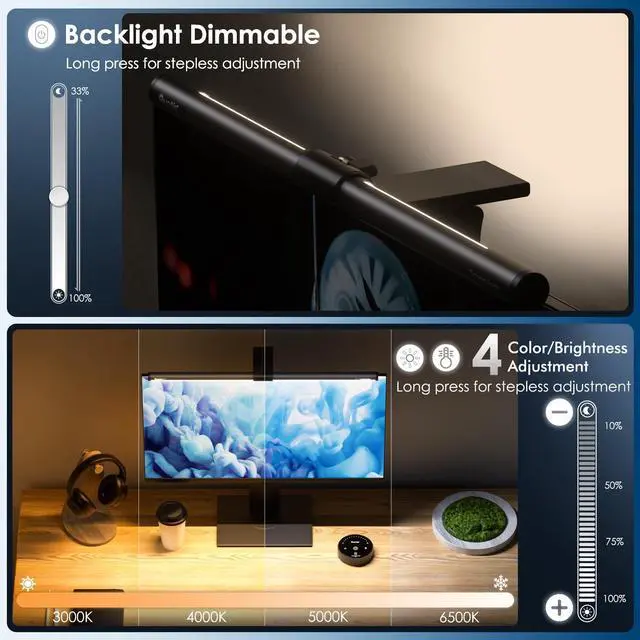 Alt view image 13 of 14 - Computer Monitor Light Bar with Remote, Eye-Care Monitor Light Backlight Desk Lamp for Home Office Gaming, Stepless Dimming Brightness and Color Temperature, No Screen Glare, Gray