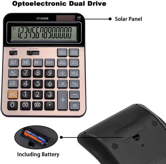 Alt view image 5 of 7 - Large Computer Electronic Calculator Counter Solar & Battery Power 14 Digit Display Multi-Functional Big Button for Business Office School Calculating (HY-9200B)