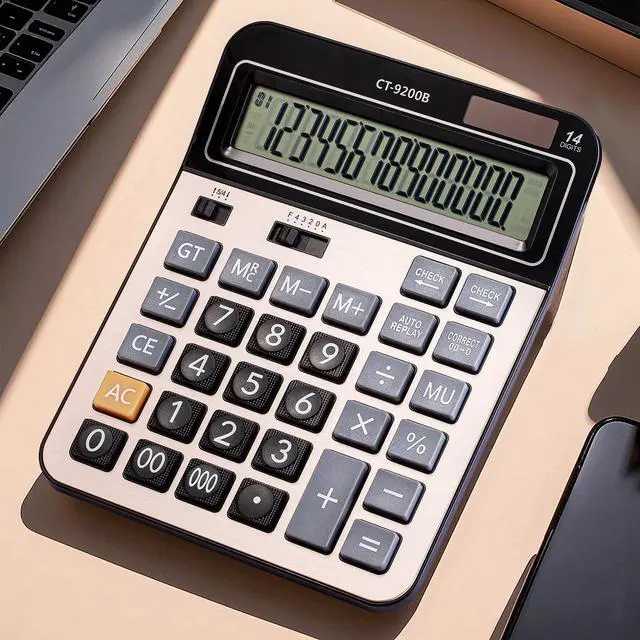 Alt view image 7 of 7 - Large Computer Electronic Calculator Counter Solar & Battery Power 14 Digit Display Multi-Functional Big Button for Business Office School Calculating (HY-9200B)