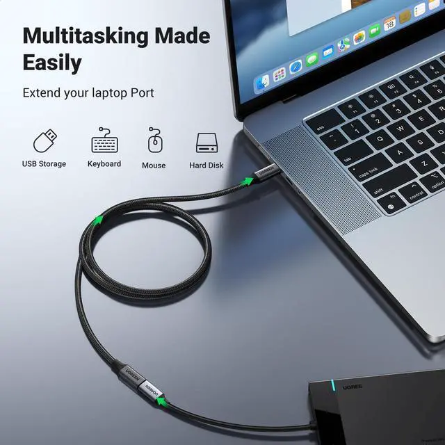 Alt view image 12 of 14 - USB C Extension Cable, (3.3Ft/10Gbps/100W), USB C Extender Nylon Type C Male to Female Cord Charging&Transfer Compatible with PSVR2/Macbook/iPad Pro/Magsafe Charger/iPhone-Black