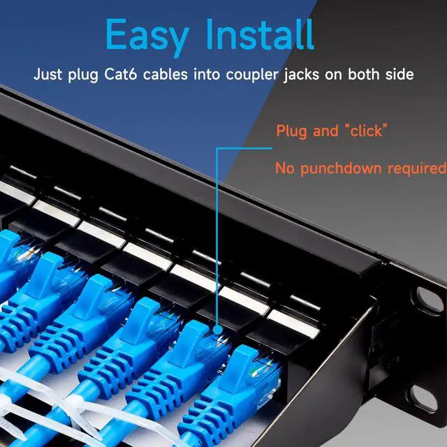 Alt view image 9 of 12 - 24 Port RJ45 Patch Panel Cat6 Feed Through, Coupler Network Panel 19 Inch, Inline Keystone Ethernet Patch Panel with Back Bar