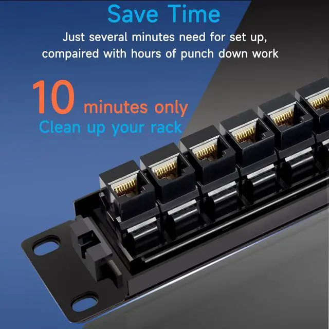 Alt view image 10 of 12 - 24 Port RJ45 Patch Panel Cat6 Feed Through, Coupler Network Panel 19 Inch, Inline Keystone Ethernet Patch Panel with Back Bar