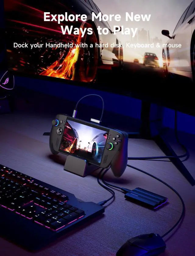 Alt view image 12 of 14 - Docking Station for ROG Xbox Ally X (2025)/ROG Ally X/ROG Ally/Steam Deck/Legion Go/Legion Go S, 6-in-1 Dock with HDMI 4K@120Hz, Gigabit Ethernet, USB A & USB C 3.2 Gen 1, 100W Charging - HB0609