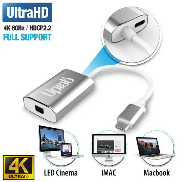 Alt view image 11 of 14 - USB C to Mini DisplayPort Adapter UPTab 4K@60Hz USB-C Thunderbolt 3 to MDP Adapter with Power Port for New M4 MacBook Pro/Air, iPad Pro, Mac mini M4, iMac, and More (Silver)