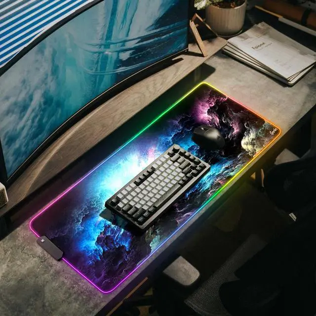 Alt view image 14 of 14 - RGB Gaming Mouse Pad, Large Extended LED Desk Mat with 12 Light Modes, Non-Slip Rubber Base, Water-Resistant, 31.5×11.8 Inch