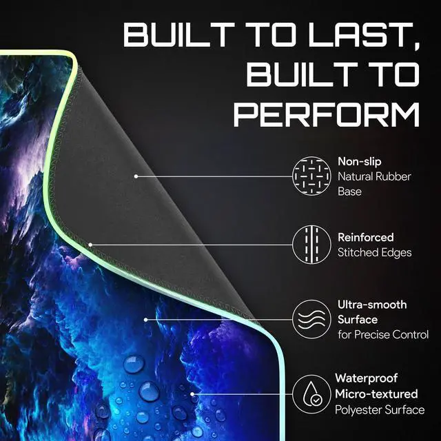 Alt view image 11 of 14 - RGB Gaming Mouse Pad, Large Extended LED Desk Mat with 12 Light Modes, Non-Slip Rubber Base, Water-Resistant, 31.5×11.8 Inch