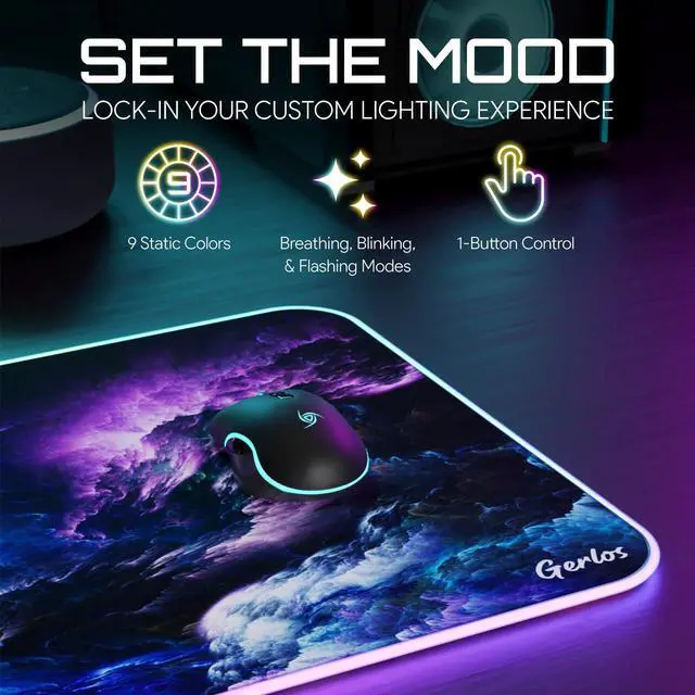 Alt view image 12 of 14 - RGB Gaming Mouse Pad, Large Extended LED Desk Mat with 12 Light Modes, Non-Slip Rubber Base, Water-Resistant, 31.5×11.8 Inch