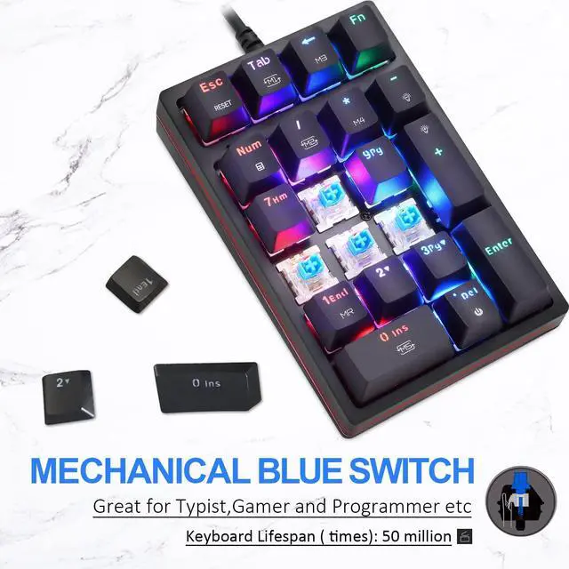 Alt view image 9 of 14 - Macro Mechanical Numeric Keypad USB Wired 21 Keys Mini Numpad Portable Keypad RGB Backlight Gaming Keypad Extended Layout for Cashier(Fully Programmable Keys)