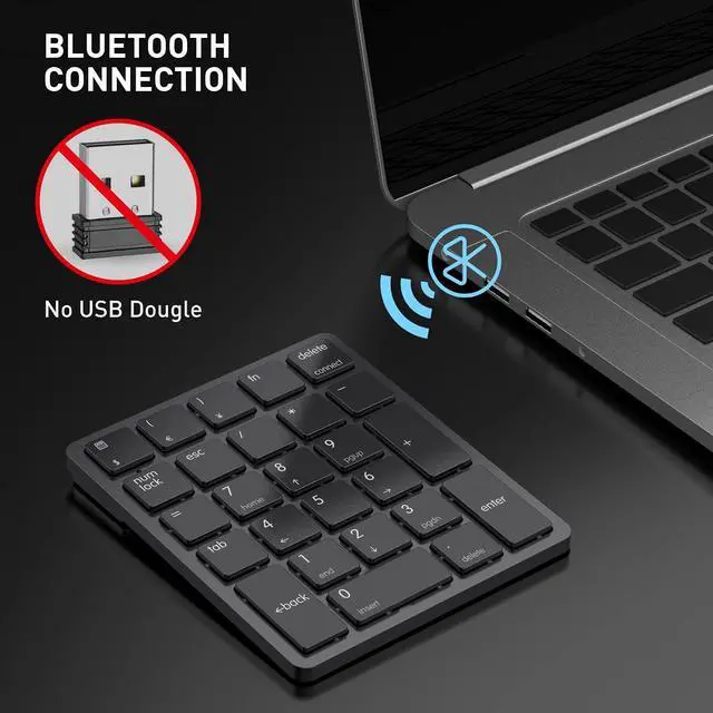 Alt view image 10 of 14 - Bluetooth Number Pad Wireless Numeric Keypad Numpad 26 Keys Portable Mini Financial Accounting Rechargeable Numeric Pad for Windows Laptop Desktop, PC, Notebook (Black)