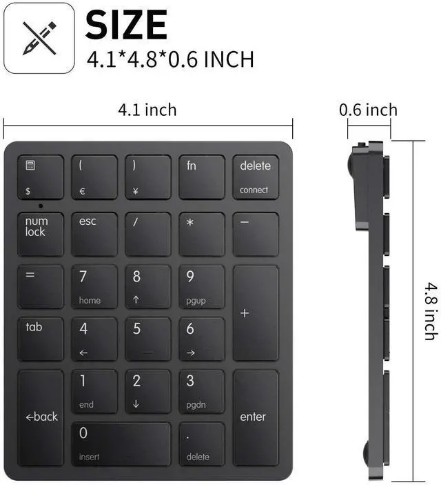Alt view image 12 of 14 - Bluetooth Number Pad Wireless Numeric Keypad Numpad 26 Keys Portable Mini Financial Accounting Rechargeable Numeric Pad for Windows Laptop Desktop, PC, Notebook (Black)