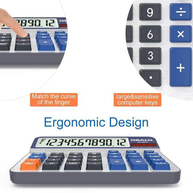 Alt view image 10 of 14 - Desktop Calculator Extra Large 5-Inch LCD Display 12-Digit Big Number Accounting Calculator with Giant Response Button, Battery & Solar Powered, Perfect for Office Business Home Daily Use(OS-6815)