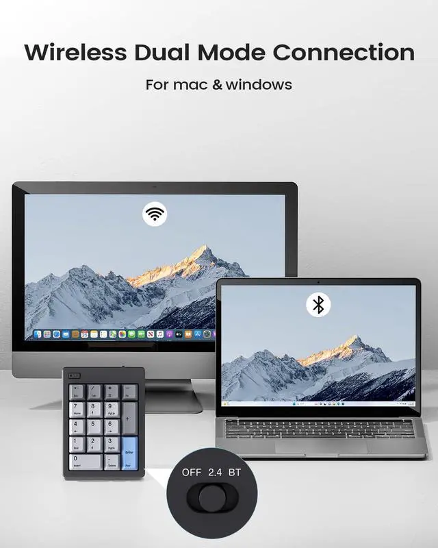 Alt view image 9 of 14 - FD17 Wireless Mechanical Number Pad, Bluetooth 5.0& 2.4G Dual Mode Numeric Keypad, 17 Keys Hot Swappable Numpad with PBT Keycaps for Laptop/PC/TKL Keyboards(Black, Linear Switch)