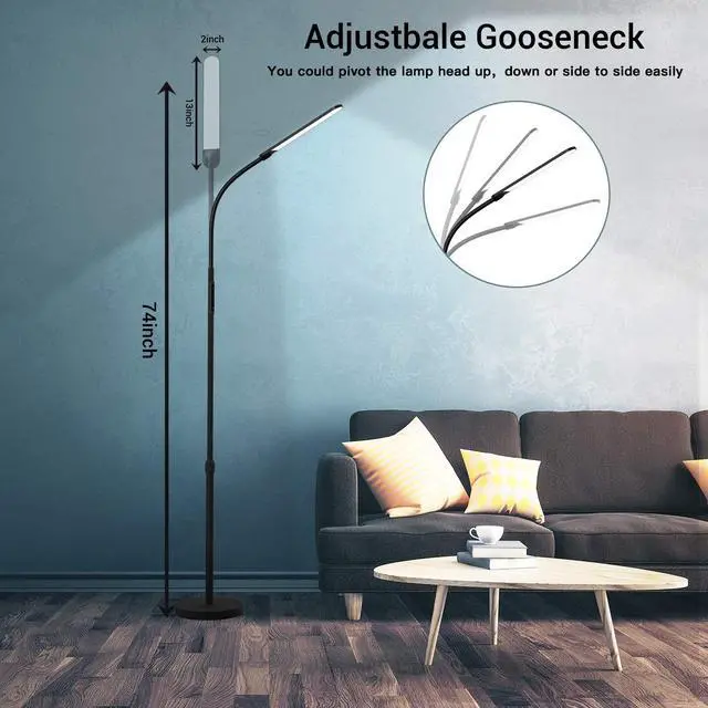 Alt view image 12 of 14 - Led Floor Lamp,Modern Reading Adjustable Standing Height 4 Colors and Stepless Brightness Work Lamp for Living Room Bedroom Reading, Black