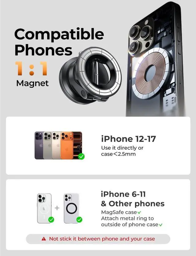 Alt view image 13 of 13 - for Magsafe Car Mount, Magnetic Phone Holders for Your Car, Vacuum Phone Mount for Car Accessories for Women Men Jeep BMW, SuctionPro Gifts Kits, for iPhone 17 Pro Max 16 15 14 13 12