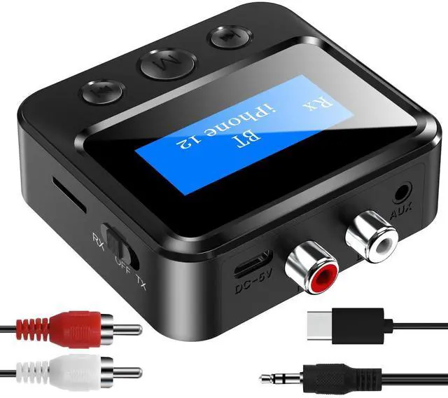 Alt view image 8 of 14 - Bluetooth Transmitter Receiver for TV, Audio Adapter for Home Stereo with RCA 3.5mm AUX & Display, Bluetooth Transmitter for Headphones/Speakers/Airplane/Home Theater/PC/Car, TF Card Output