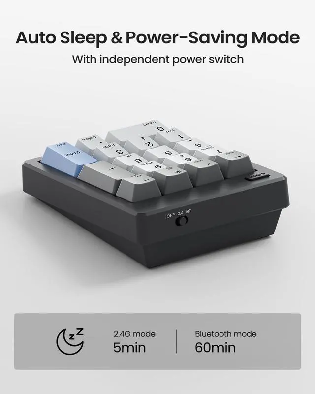 Alt view image 14 of 14 - FD17 Wireless Mechanical Number Pad, Bluetooth 5.0& 2.4G Dual Mode Numeric Keypad, 17 Keys Hot Swappable Numpad with PBT Keycaps for Laptop/PC/TKL Keyboards(Black, Linear Switch)
