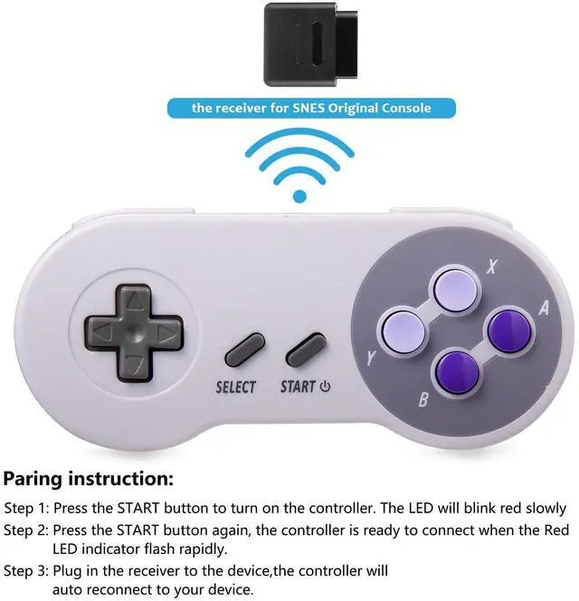 Alt view image 11 of 14 - 2 Pack 2.4GHz Wireless Controller for SNES Original Console, Rechargeable Wireless Remote Gamepad Controller for SNES Super Entertainment System Console