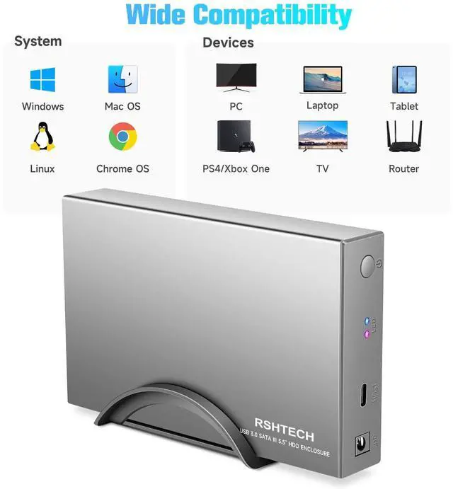 Alt view image 13 of 14 - Hard Drive Enclosure Upgraded Version 3.5" Aluminum USB C to SATA External Hard Drive Dock Case for 3.5 inch HDD & SSD up to 24TB, with 2-in-1 USB Cable, Support UASP