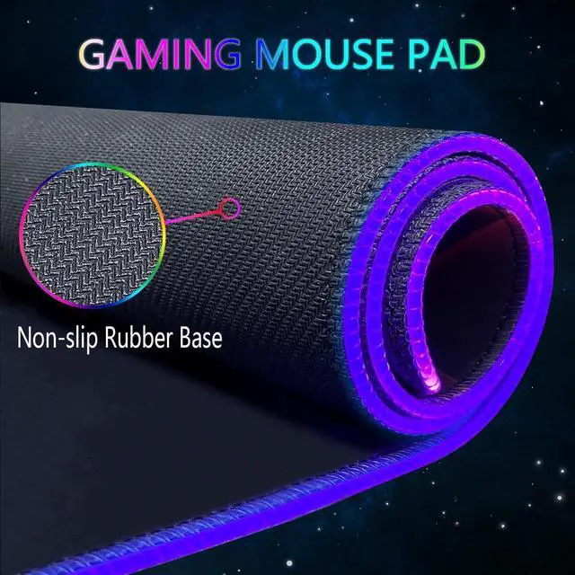 Alt view image 11 of 12 - RGB Gaming Mouse Pad, Large Mousepad with Led Light, Keyboard Pad Gaming Accessories for Desk, Non-Slip Rubber Base Big Mouse Mat for Gamer, 31.5 X 11.8 Inch, Dazzling Galaxy