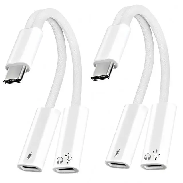 Alt view image 6 of 10 - 2Pack USB C Splitter 1 in 2 Out, Dual UsbC Charger and Headphone Adapter, USBC Splitter PD 60W Fast Charging, Type C Audio Adapter USB-C Dongle Cable for Apple iPhone 15 16 17/iPad Pro/Galaxy/Pixel