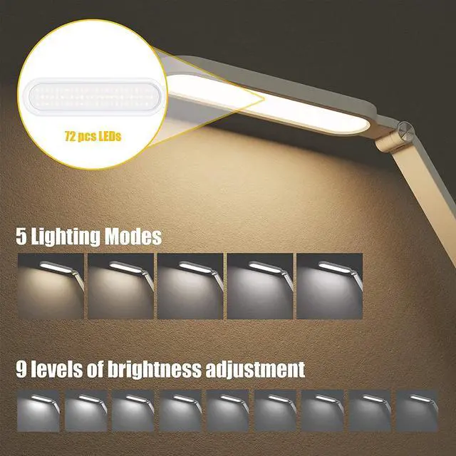 Alt view image 9 of 14 - Desk Lamp, for Eye Care, Dimmable Table Lamp with 5 Colour Modes, 72 LEDs with USB Charging Port, Touch Control and Memory Function, Office Lamp