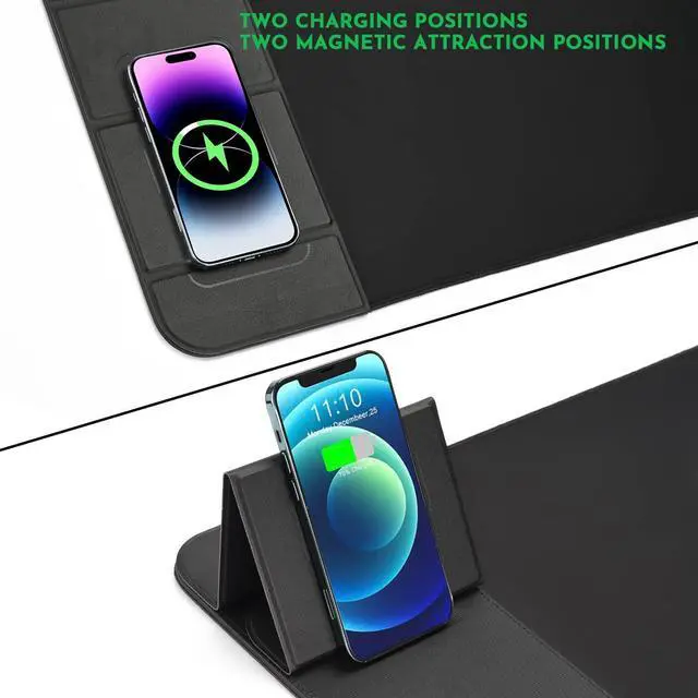 Alt view image 9 of 14 - Wireless Charging Mouse Pad with Phone Holder Gaming Mousepad Desk Mat 15W Qi Fast Charging Pad Ultra-Smooth Surface Non-Slip Extended Premium Black Computer Keyboard Mat for MacBook PC Laptop