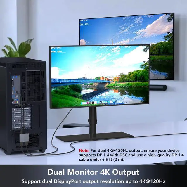 Alt view image 10 of 14 - Display Port Splitter for Dual Monitors, 4K@120Hz DisplayPort to Dual DisplayPort Adapter, Displayport MST Hub, Monitor Splitter, Dual Monitor Adapter for Laptop, Desktop, Graphics Card and More