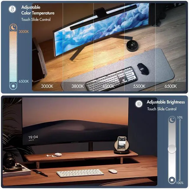 Alt view image 9 of 14 - Monitor Light Bar with Remote, Fit for Curved Monitors/Camera Base, Eye-Care Computer Monitor Lamp Dimmable with Auto-Dimming, No Glare Work Office Gaming Desk Lamp, Gray, Mother's Day