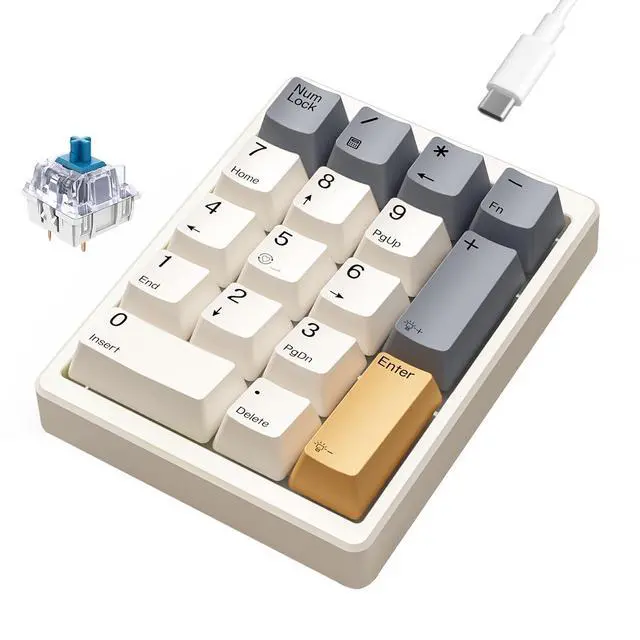 Alt view image 8 of 14 - KN17 Wired Mechanical Number Pad- 17 Keys Hot Swappable Numpad with White Backlight& PBT Keycaps for Laptop PC Compact Keyboards(Retro Beige, Blue Switch)