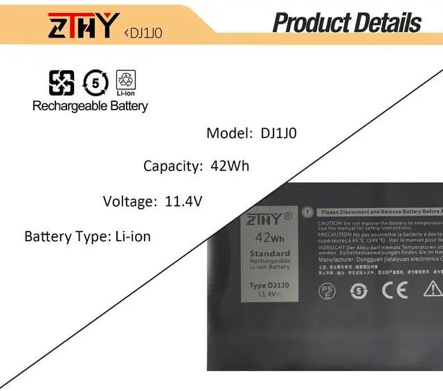 Alt view image 10 of 14 - 42Wh DJ1J0 Battery Replacement for Dell Latitude 12 7280 7290 E7280 E7290 13 7380 7390 E7380 E7390 14 7480 7490 E7480 E7490 Series Laptop P28S P28S001 451-BBZL C27RW PGFX4 ONFOH K8X0T 11.4V 3Cell