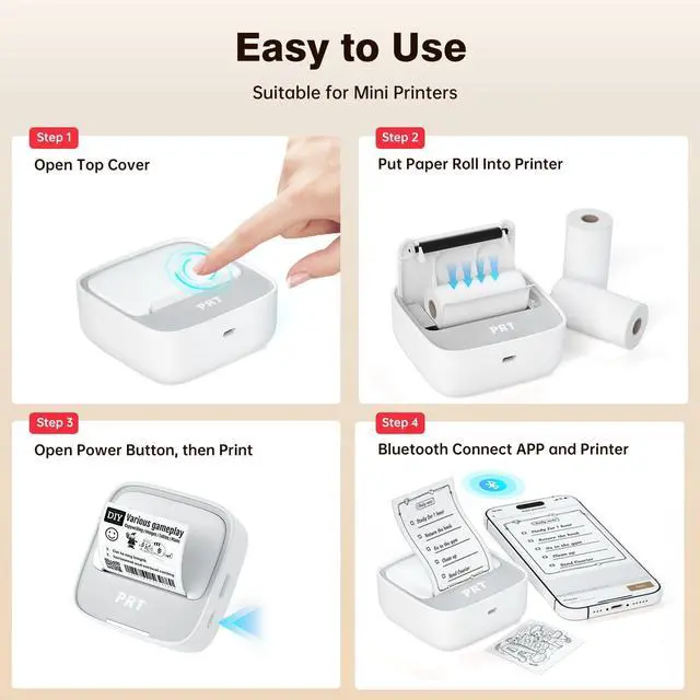 Alt view image 11 of 14 - Sticker Printer, Mini Thermal Printer Bluetooth Portable Sticker Maker with 1 Roll Paper, Print Pod, for Study Notes, Pictures, Labels, DIY, Multiple Templates for Phones & Tablets