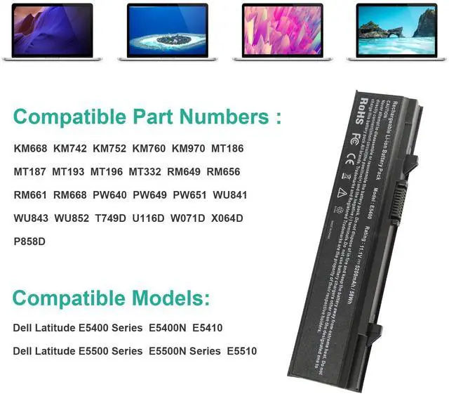 Alt view image 12 of 14 - Laptop Battery for Dell Latitude E5400 E5410 E5500 E5510 KM742 KM769 RM656 T749D