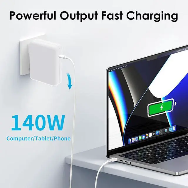 Alt view image 9 of 14 - 140W Mac Book Pro Charger, Fast Charger Power Adapter for Mac Book Air/Pro with 6FT USB C to C Cable Cord Compatible with MacBook Pro/Air 16/15/14/13 Inch/M1/M2/M3/iPad Pro 2023/2022 and USB C Device