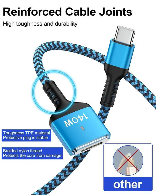 Alt view image 9 of 14 - USB C to Magnetic 3 Cable, 140w Type C Mag-safe3 Fast Charging Power Cord Braided 6FT USB-C Apple Mag Safe Mac Charge Wire for MacBook Pro 14 16 M4 M3 M1 2024 2023 2021 MacBook Air 13 15 M2 2022