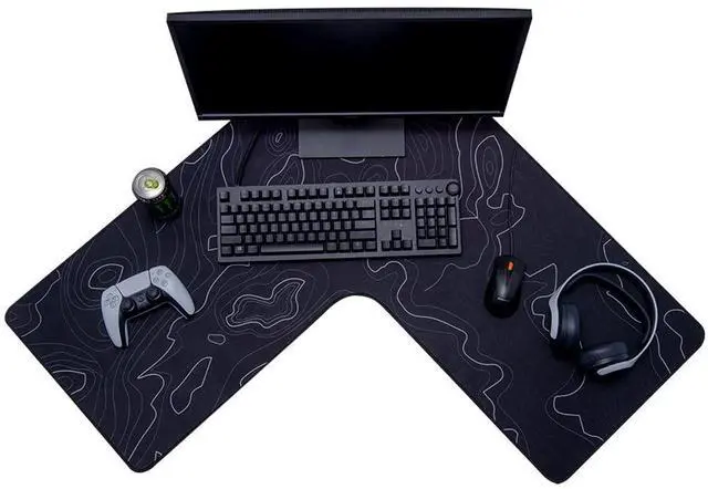 Alt view image 8 of 14 - Brand XL Extended Mouse Pad - L-Shaped Desk Mat with Stitched Edges - Non-Slip, Water-Resistant Keyboard Mat - Extra Large Desk Pad for Gamers, Home & Office Use - 36.22" x 15.74" (Topo)