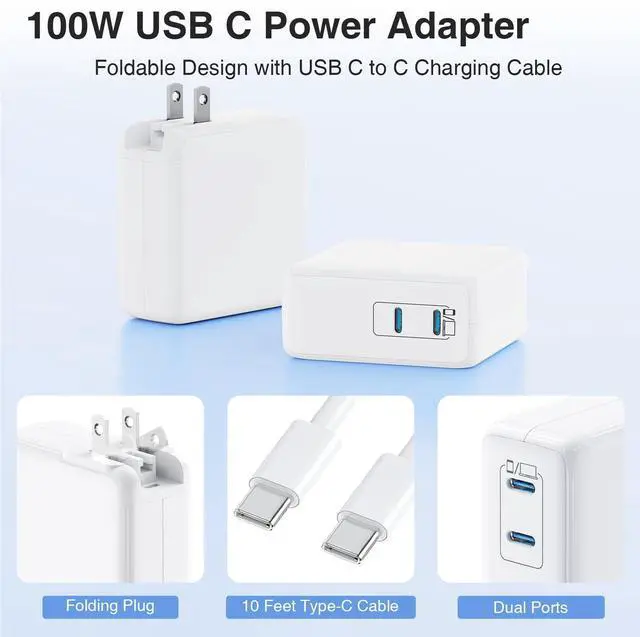 Alt view image 14 of 14 - Mac Book Pro Charger and 10ft Type C to C Cable Cord Long,100W USB C Fast Charging Power Adapter for MacBook Pro/Air 16 15 14 13 inch/2025 2024 2023 2022 2021/M5 M4 M3 M2M1/Laptop,iPad,iPhone 17 16 15