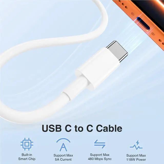 Alt view image 13 of 14 - Mac Book Pro Charger and 10ft Type C to C Cable Cord Long,100W USB C Fast Charging Power Adapter for MacBook Pro/Air 16 15 14 13 inch/2025 2024 2023 2022 2021/M5 M4 M3 M2M1/Laptop,iPad,iPhone 17 16 15