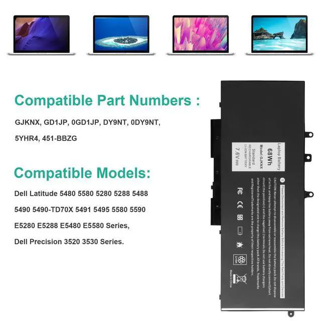 Alt view image 9 of 14 - GJKNX 7.6V Battery Compatible with Dell Latitude E5480 E5580 E5490 E5491 E5590 E5591 Precision 15 3520 M3530 Series Notebook 93FTF GD1JP DY9NT 5YHR4 451-BBZG