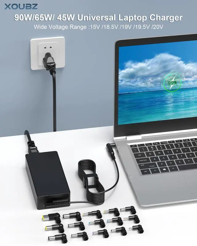 Alt view image 8 of 12 - 90W Universal Laptop Charger Compatible with HP Lenovo Dell Acer Asus Toshiba IBM Fujitsu Notebook Ultrabook Chromebook Computer Charger AC Adapter Power Cord with 16 Tips