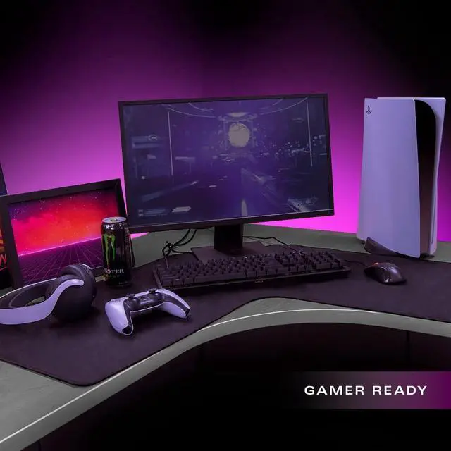 Alt view image 14 of 14 - Brand XL Gaming Mouse Pad | Corner Desk Stitched Edges Extended Mousepad | Non-Slip Water Resistant Keyboard Mat | Deskpad for Gamer, Home & Office 36.22" x 15.74in | L Shape (Black)